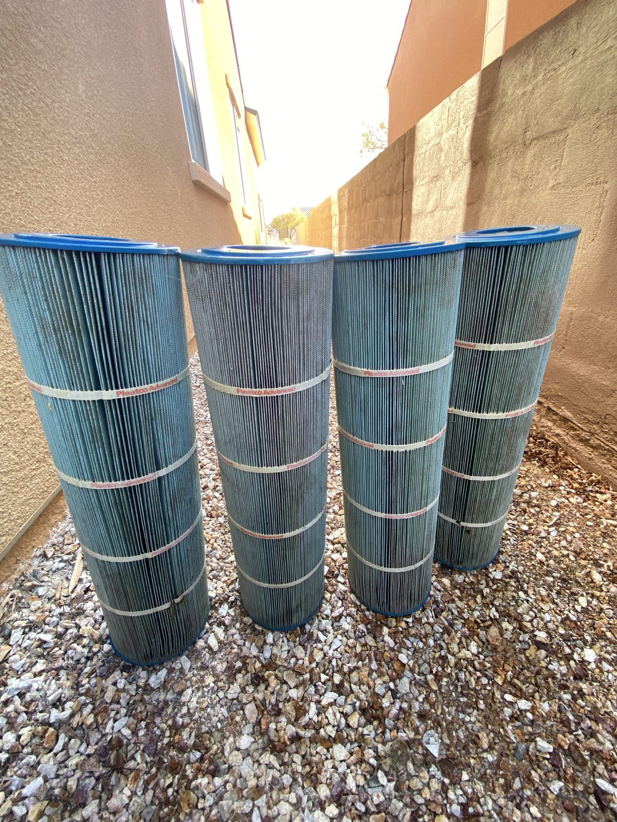 Freshly cleaned pool filter cartridges